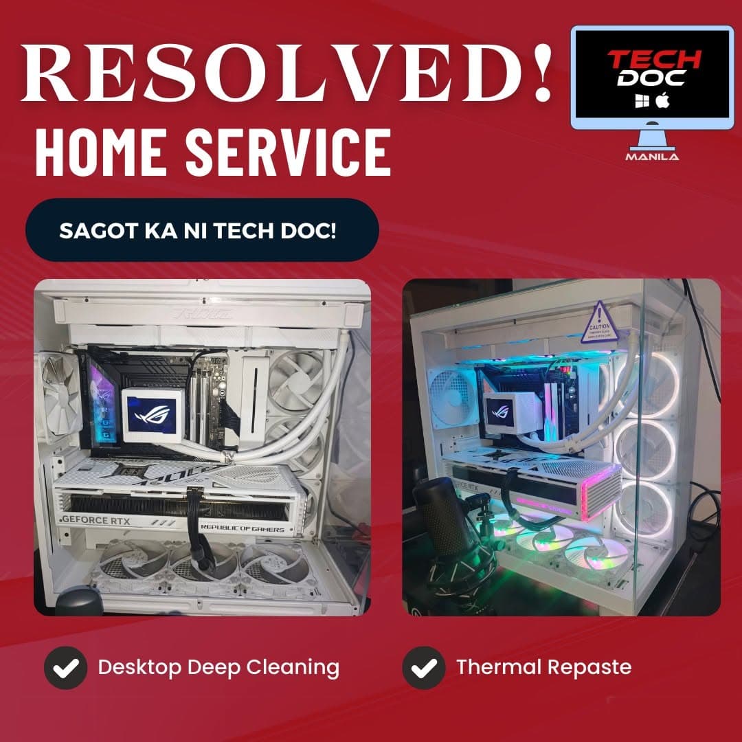 Before and after deep cleaning a white ROG gaming PC